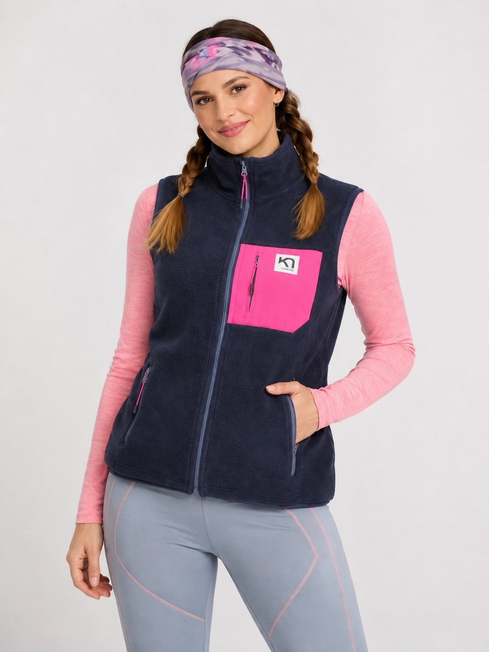 Kari Traa Navy Fleece Vest with Pink Pocket